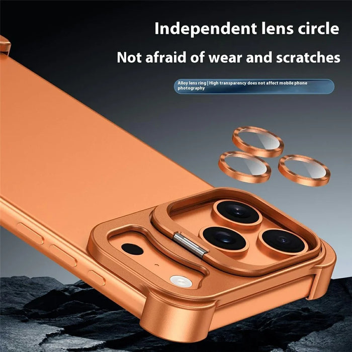 For iPhone 17 Pro Max Bumper Case Lens Kickstand Heat Dissipating Metal Corner Phone Cover - Orange - 5