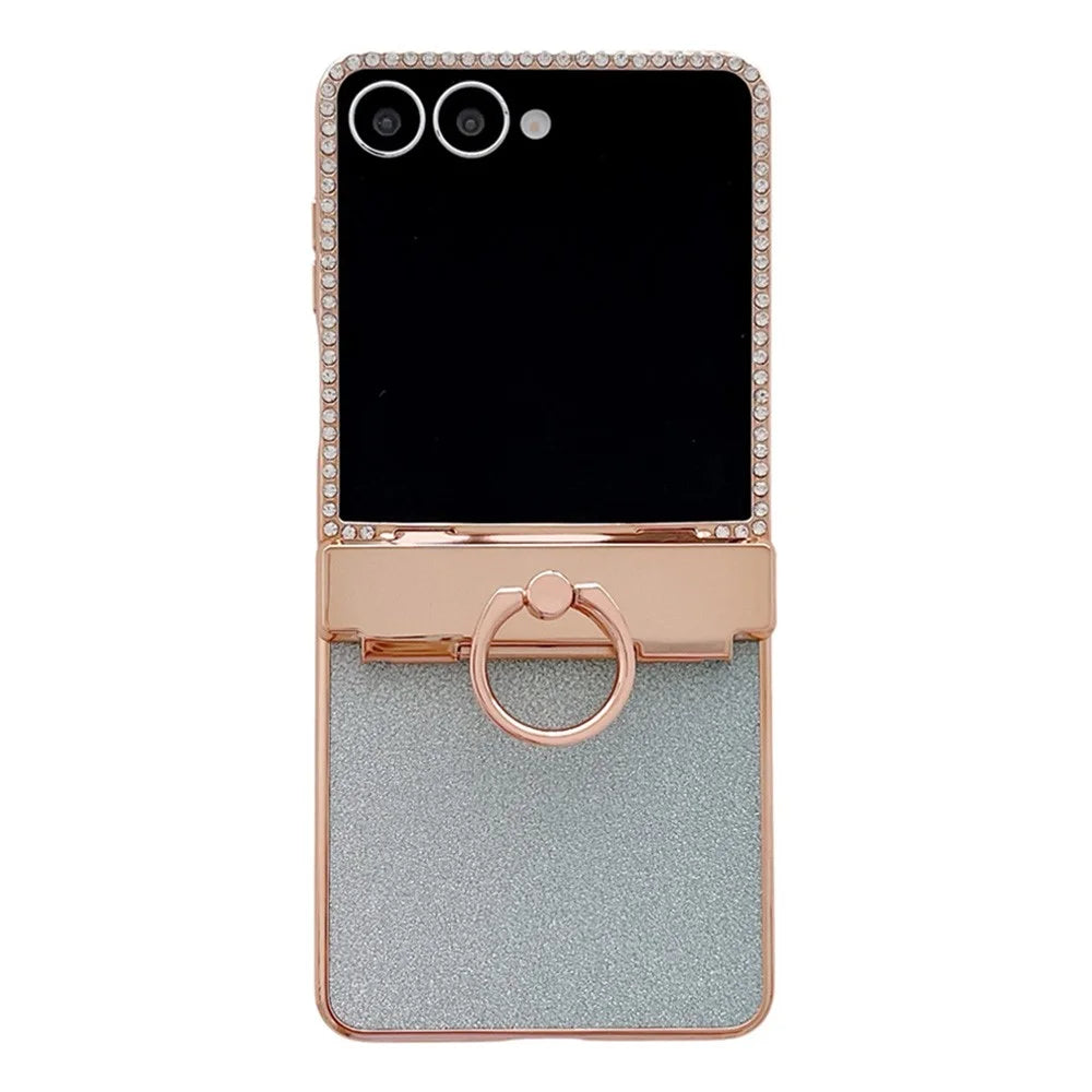 For Samsung Galaxy Z Flip7 5G Case Glitter Design Rhinestone Decor Hard PC Phone Cover - Gold - 1