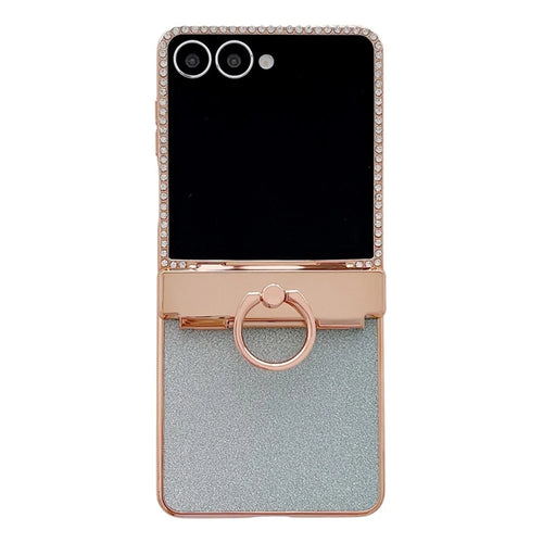 For Samsung Galaxy Z Flip7 5G Case Glitter Design Rhinestone Decor Hard PC Phone Cover - Gold - 1