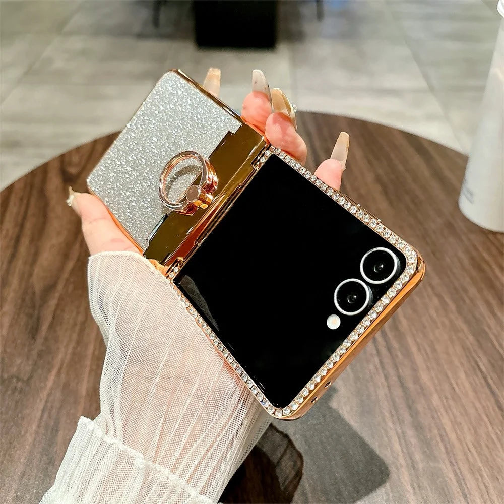 For Samsung Galaxy Z Flip7 5G Case Glitter Design Rhinestone Decor Hard PC Phone Cover - Gold - 3