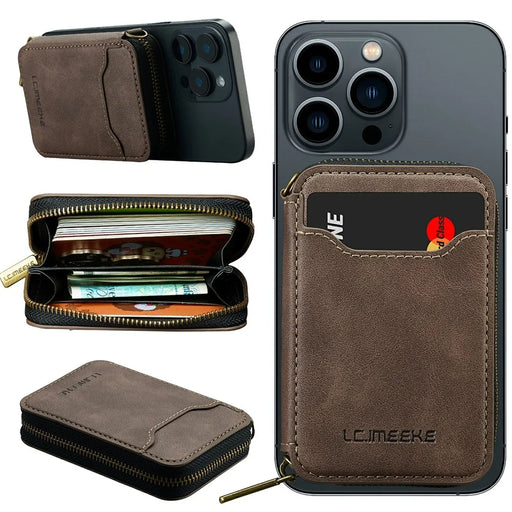 LC.IMEEKE L6 Zipper Wallet Case RFID Blocking Phone Magnetic Card Holder - Coffee - 1
