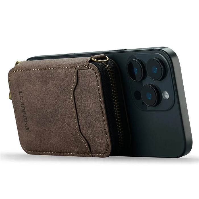 LC.IMEEKE L6 Zipper Wallet Case RFID Blocking Phone Magnetic Card Holder - Coffee - 2