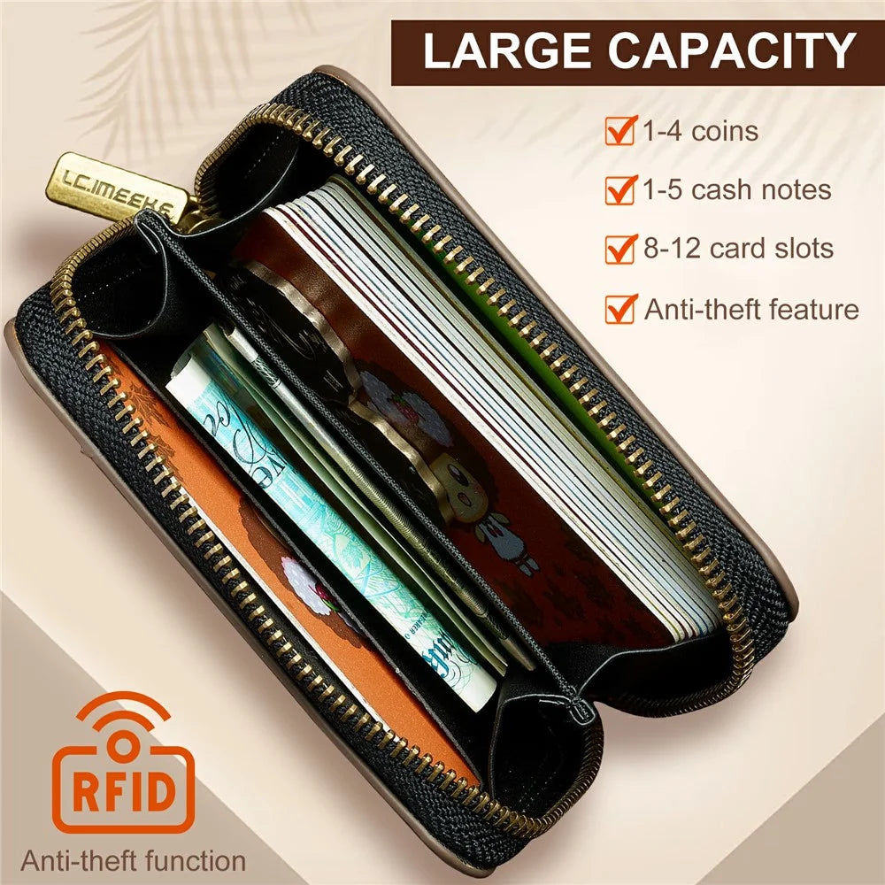 LC.IMEEKE L6 Zipper Wallet Case RFID Blocking Phone Magnetic Card Holder - Coffee - 4