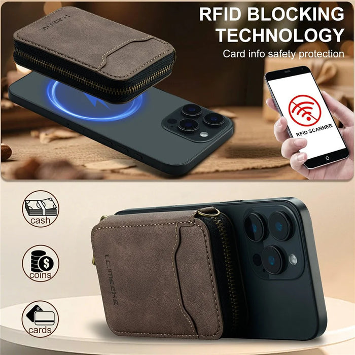 LC.IMEEKE L6 Zipper Wallet Case RFID Blocking Phone Magnetic Card Holder - Coffee - 5