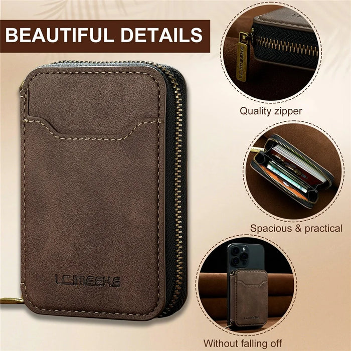 LC.IMEEKE L6 Zipper Wallet Case RFID Blocking Phone Magnetic Card Holder - Coffee - 6