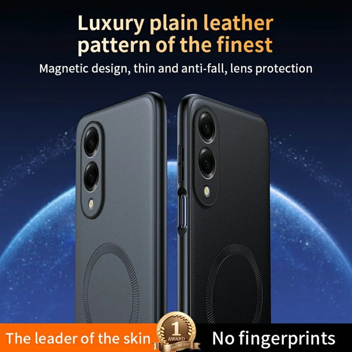 For Samsung Galaxy S25 Edge Magnetic Case Leather Coated TPU + PC Phone Cover - Black - 3