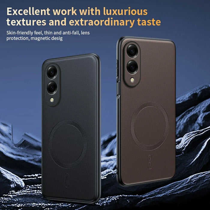 For Samsung Galaxy S25 Edge Magnetic Case Leather Coated TPU + PC Phone Cover - Black - 5