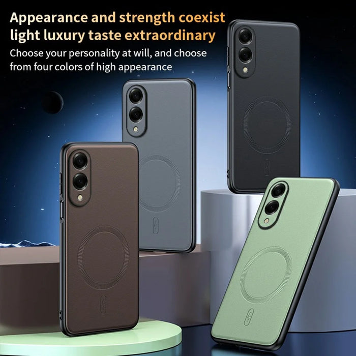 For Samsung Galaxy S25 Edge Magnetic Case Leather Coated TPU + PC Phone Cover - Black - 6