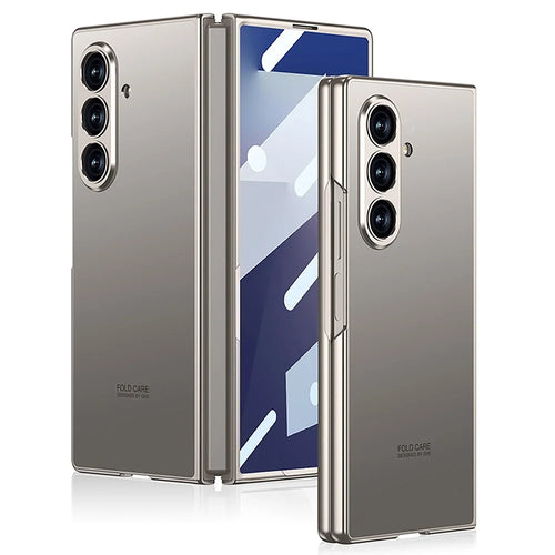 GKK For Samsung Galaxy Z Fold7 5G Case Skin Touch PC Slim Phone Cover with Tempered Glass Film - Titanium Grey - 1