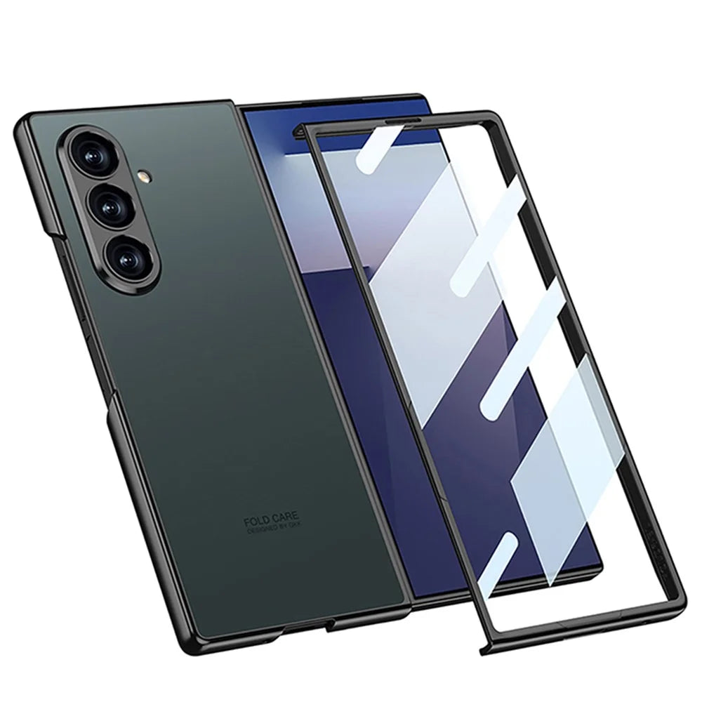 GKK For Samsung Galaxy Z Fold7 5G Case Skin Touch PC Slim Phone Cover with Tempered Glass Film - Titanium Grey - 3