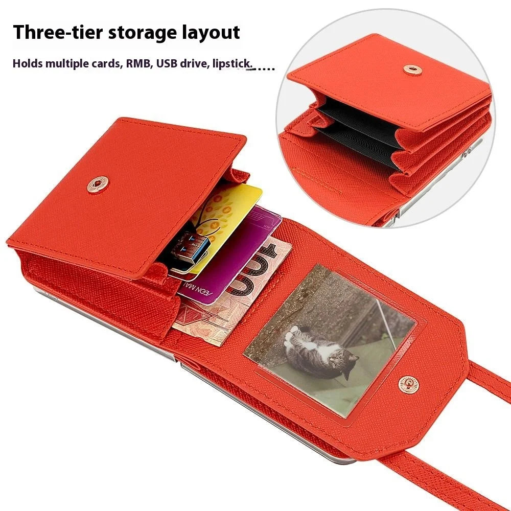 For Samsung Galaxy Z Flip7 5G Case Card Bag Kickstand PU Leather PC Phone Cover with Strap - Orange - 4