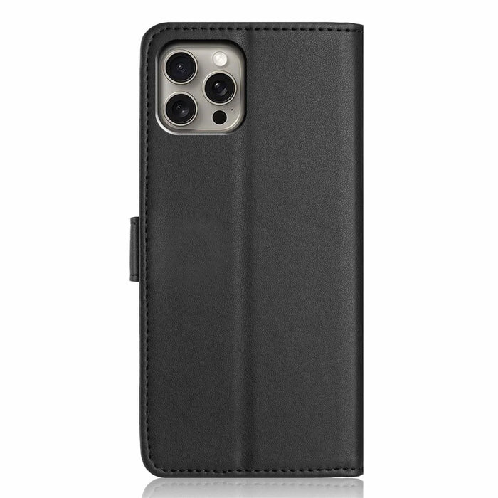 For iPhone 15 Pro Max Wallet Case with Strap / Multiple Card Slots Solid Color Leather Stand Phone Cover - Black - 7