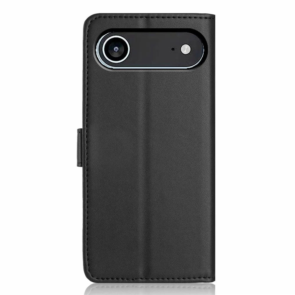 For iPhone Air Wallet Case with Strap / Multiple Card Slots Solid Color Leather Stand Phone Cover - Black - 7