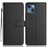 For iPhone 14 / 13 Wallet Case with Strap / Multiple Card Slots Solid Color Leather Stand Phone Cover - Black - 1