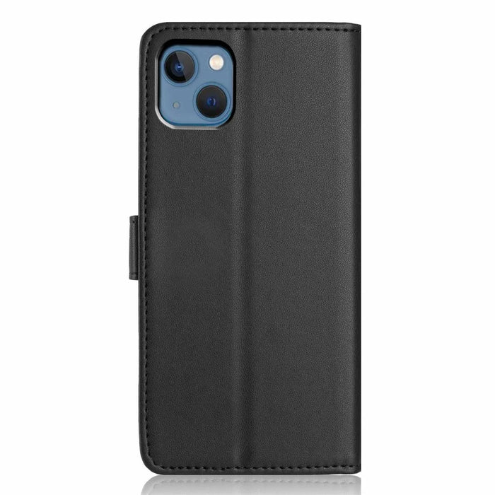 For iPhone 14 / 13 Wallet Case with Strap / Multiple Card Slots Solid Color Leather Stand Phone Cover - Black - 7
