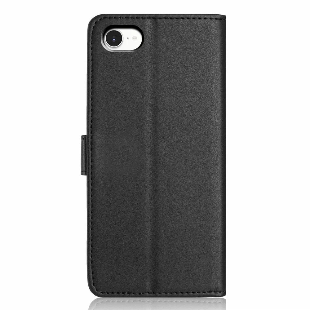 For iPhone SE (2022) / (2020) / 8 / 7 Wallet Case with Strap / Multiple Card Slots Solid Color Leather Stand Phone Cover - Black - 7