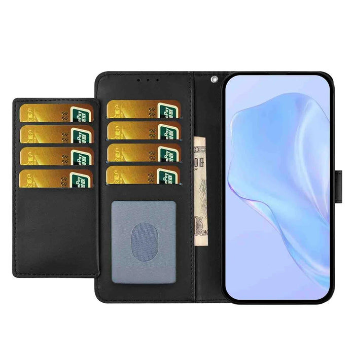 For iPhone 18 Pro Max / 17 Pro Max Wallet Case with Strap / Multiple Card Slots Solid Color Leather Stand Phone Cover - Black - 3