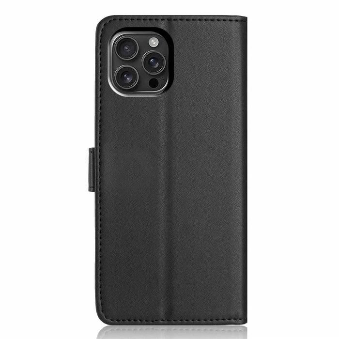 For iPhone 16 Pro Max Wallet Case with Strap / Multiple Card Slots Solid Color Leather Stand Phone Cover - Black - 7