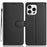 For iPhone 16 Pro Wallet Case with Strap / Multiple Card Slots Solid Color Leather Stand Phone Cover - Black - 1