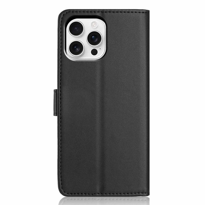 For iPhone 16 Pro Wallet Case with Strap / Multiple Card Slots Solid Color Leather Stand Phone Cover - Black - 7