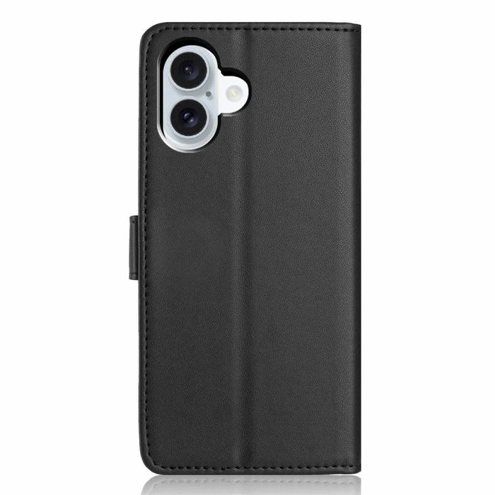 For iPhone 16 Wallet Case with Strap / Multiple Card Slots Solid Color Leather Stand Phone Cover - Black - 7