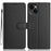 For iPhone 15 Wallet Case with Strap / Multiple Card Slots Solid Color Leather Stand Phone Cover - Black - 1