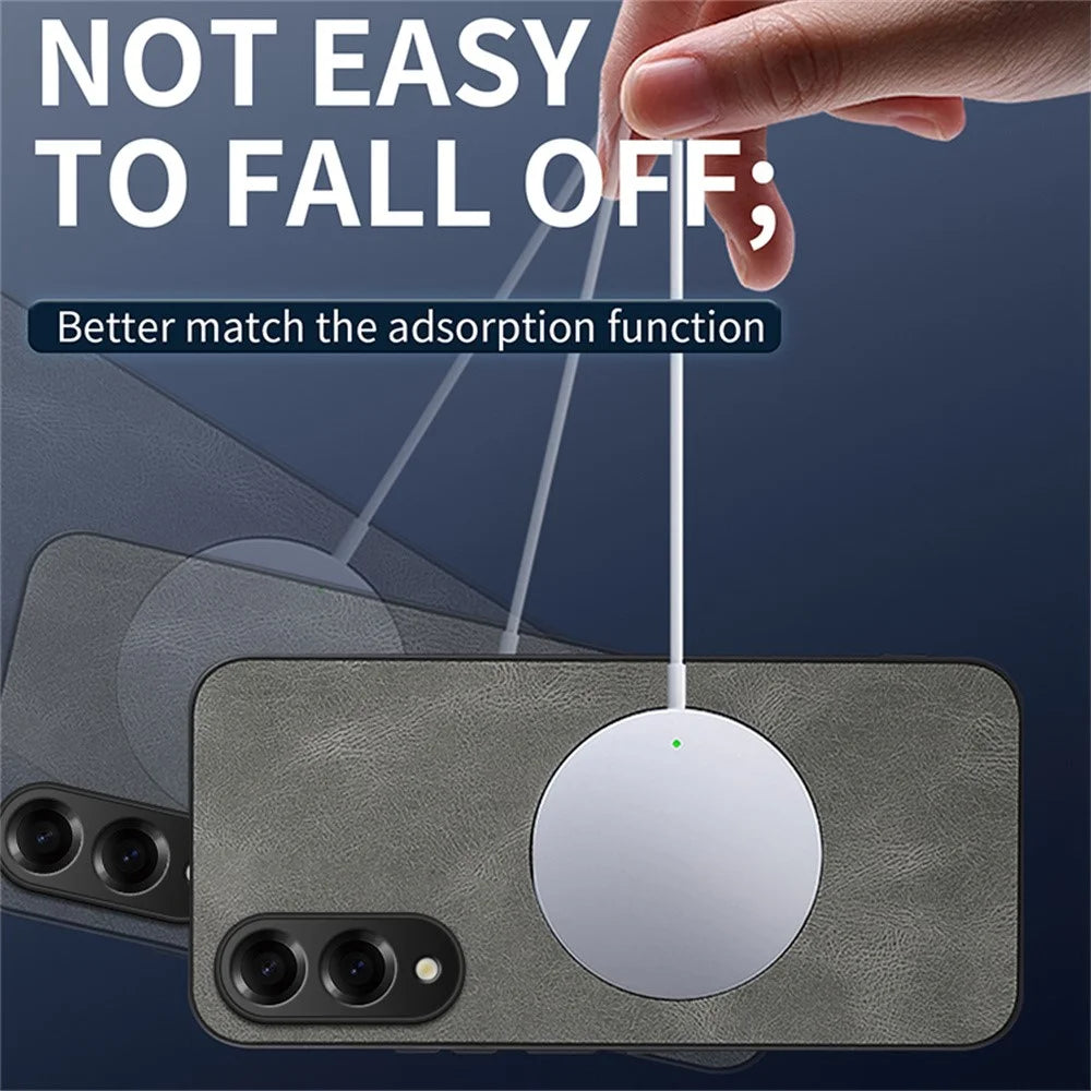 WANLONFENG SD1 Series For Samsung Galaxy S25 Edge Magnetic Case Nappa Texture PC TPU Phone Cover - Grey - 3