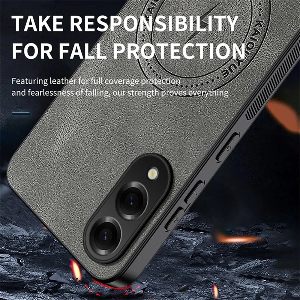 WANLONFENG SD1 Series For Samsung Galaxy S25 Edge Magnetic Case Nappa Texture PC TPU Phone Cover - Grey - 5