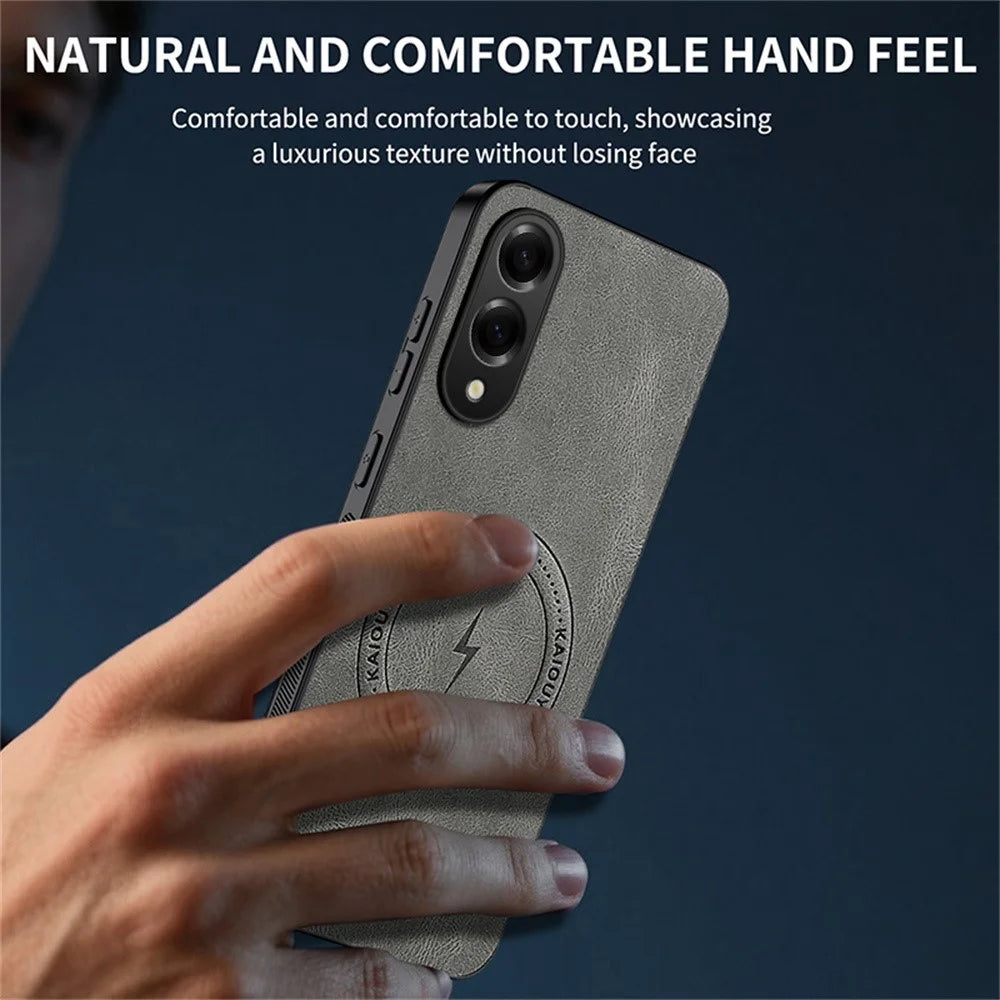 WANLONFENG SD1 Series For Samsung Galaxy S25 Edge Magnetic Case Nappa Texture PC TPU Phone Cover - Grey - 6