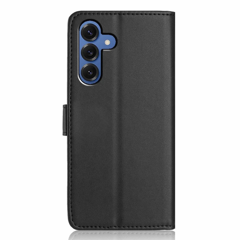 For Samsung Galaxy S24 FE Wallet Case with Strap / Multiple Card Slots Solid Color Leather Stand Phone Cover - Black - 7