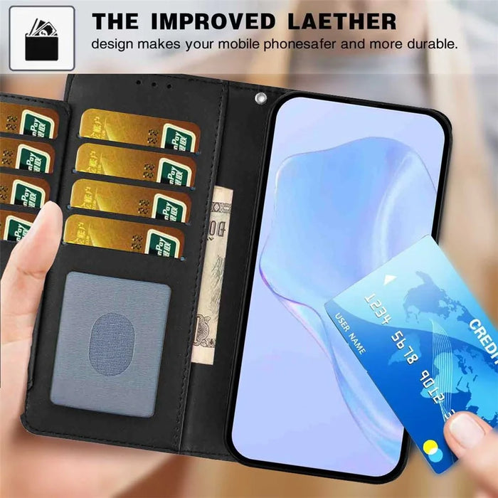 For Samsung Galaxy A36 5G Wallet Case with Strap / Multiple Card Slots Solid Color Leather Stand Phone Cover - Black - 4