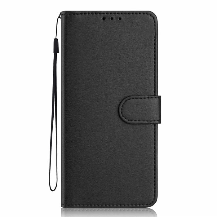 For Samsung Galaxy A36 5G Wallet Case with Strap / Multiple Card Slots Solid Color Leather Stand Phone Cover - Black - 6