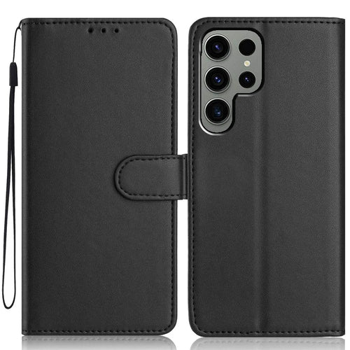 For Samsung Galaxy S24 Ultra Wallet Case with Strap / Multiple Card Slots Solid Color Leather Stand Phone Cover - Black - 1