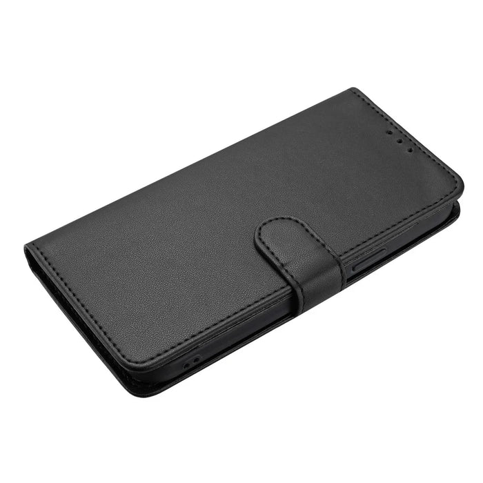 For Samsung Galaxy S25 FE Wallet Case with Strap / Multiple Card Slots Solid Color Leather Stand Phone Cover - Black - 5