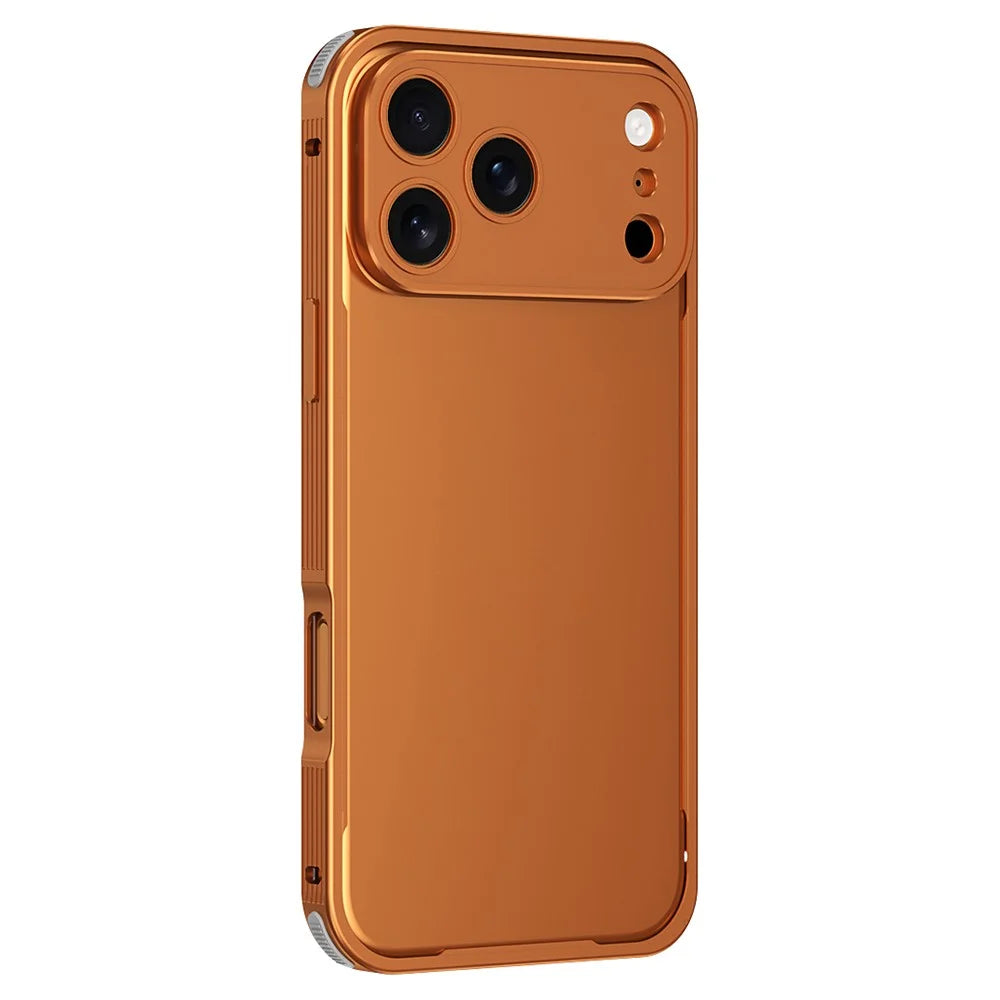 For iPhone 17 Pro Bumper Case Heat Dissipation Aluminium Alloy Phone Shell with Buckle / Camera Lid - Orange - 1