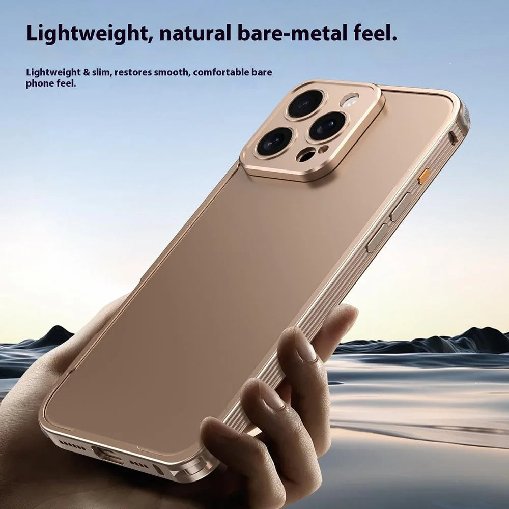 For iPhone 16 Pro Max Bumper Case Heat Dissipation Aluminium Alloy Phone Shell with Buckle / Camera Lid - Desert Gold - 3