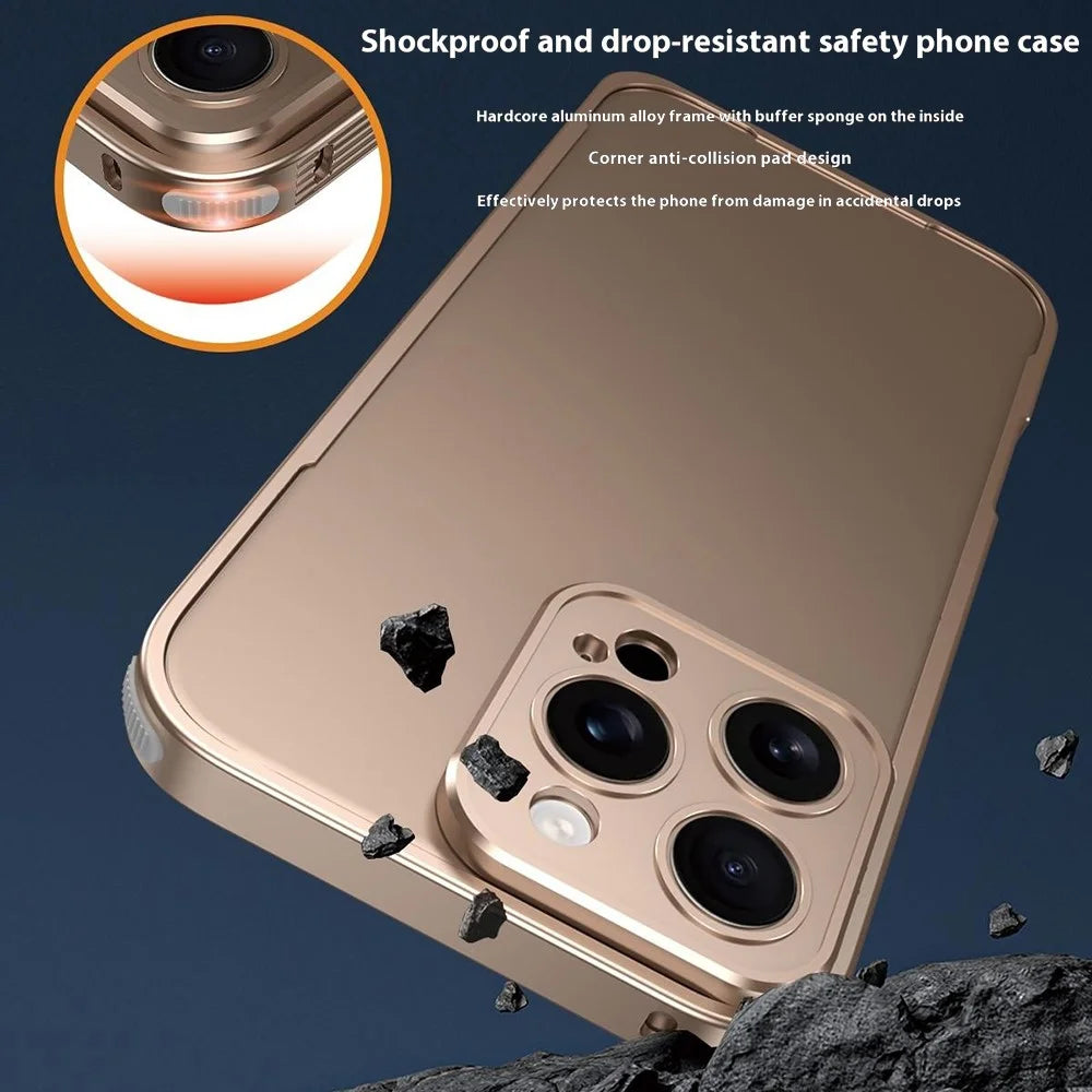 For iPhone 16 Pro Max Bumper Case Heat Dissipation Aluminium Alloy Phone Shell with Buckle / Camera Lid - Desert Gold - 4