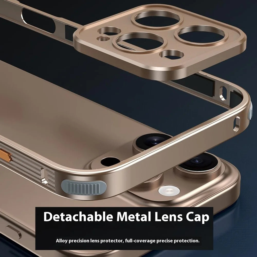 For iPhone 16 Pro Max Bumper Case Heat Dissipation Aluminium Alloy Phone Shell with Buckle / Camera Lid - Desert Gold - 6