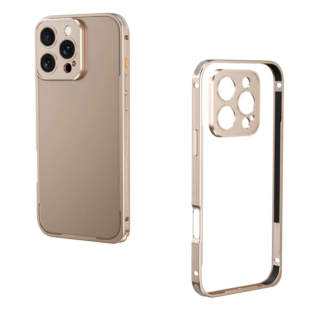 For iPhone 16 Pro Bumper Case Heat Dissipation Aluminium Alloy Phone Shell with Buckle / Camera Lid - Desert Gold - 2