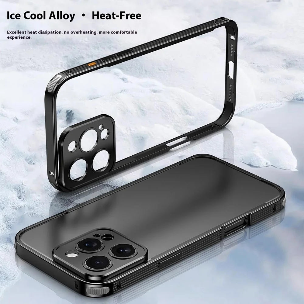 For iPhone 16 Pro Bumper Case Heat Dissipation Aluminium Alloy Phone Shell with Buckle / Camera Lid - Desert Gold - 7