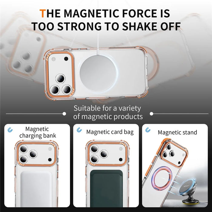 For iPhone 18 Pro Max / 17 Pro Max Case Compatible with MagSafe Airbag Anti Drop TPU + PC Clear Phone Cover - Orange - 3