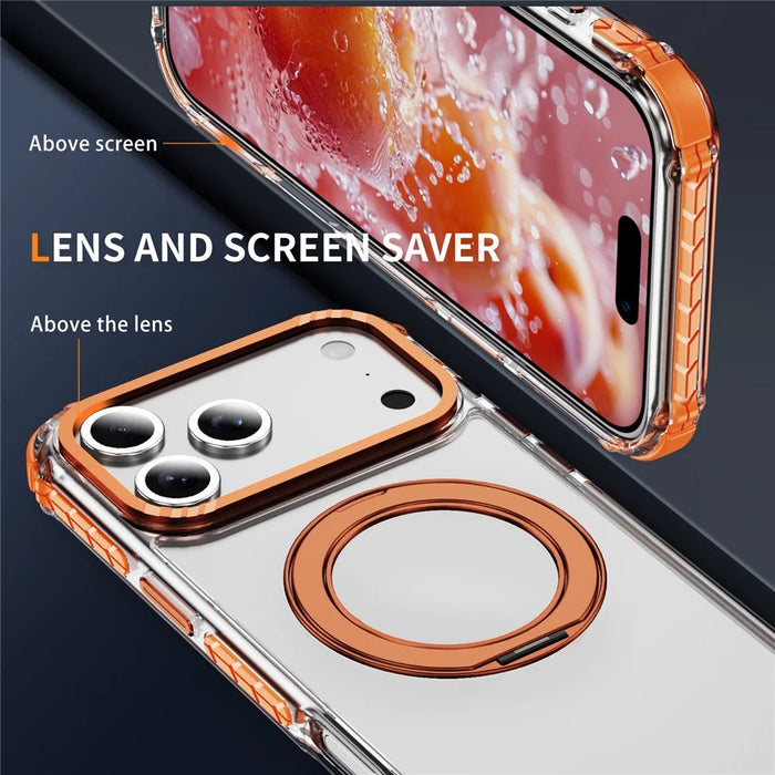 For iPhone 18 Pro Max / 17 Pro Max Case Compatible with MagSafe Airbag Anti Drop TPU + PC Clear Phone Cover - Orange - 5