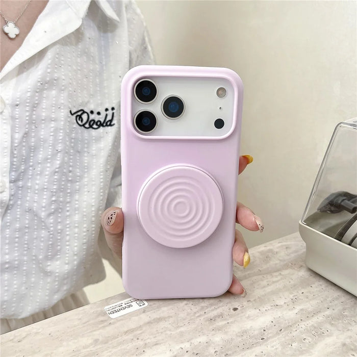 For iPhone 17 Pro Silicone Case Wave Pattern Folding Kickstand Phone Cover Built-In Soft Fabric Lining - Light Purple - 2