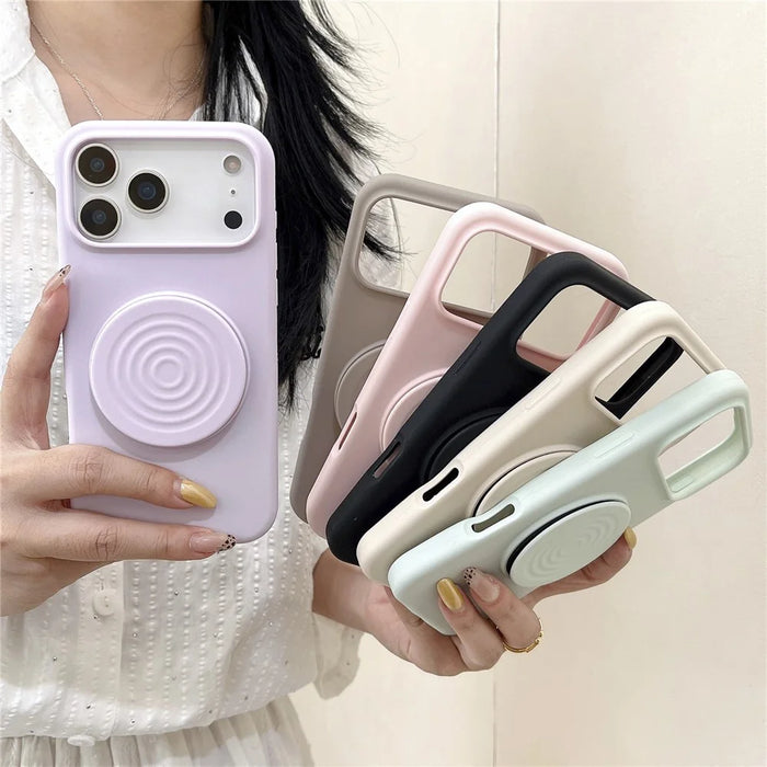 For iPhone 17 Pro Silicone Case Wave Pattern Folding Kickstand Phone Cover Built-In Soft Fabric Lining - Light Purple - 4