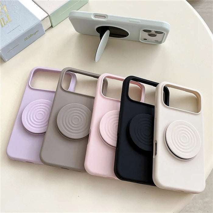 For iPhone 17 Pro Silicone Case Wave Pattern Folding Kickstand Phone Cover Built-In Soft Fabric Lining - Light Purple - 5
