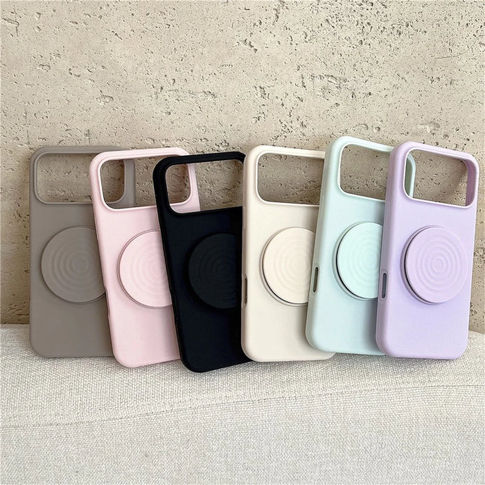 For iPhone 17 Pro Silicone Case Wave Pattern Folding Kickstand Phone Cover Built-In Soft Fabric Lining - Light Purple - 6