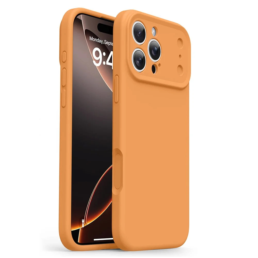 For iPhone 16 Pro Case Soft Touch Liquid Silicone Phone Cover with Camera Touch Control Button - Orange - 1