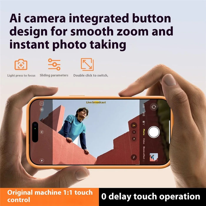 For iPhone 16 Case Soft Touch Liquid Silicone Phone Cover with Camera Touch Control Button - Orange - 2