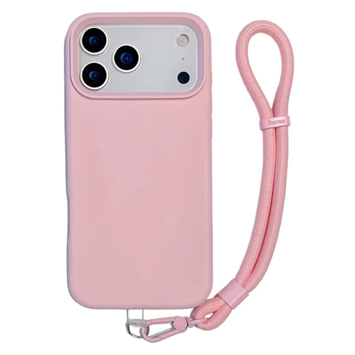 For iPhone 18 Pro Max / 17 Pro Max Case Soft Microfiber Lining Liquid Silicone + PC Phone Cover with Wrist Strap - Pink - 1