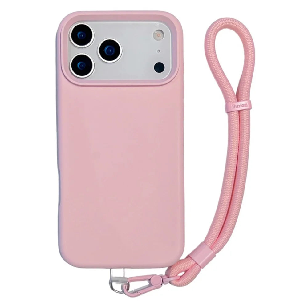 For iPhone 18 Pro / 17 Pro Case Soft Microfiber Lining Liquid Silicone + PC Phone Cover with Wrist Strap - Pink - 1